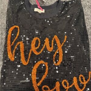 Simply Southern Black Sequin Top with Orange Accents